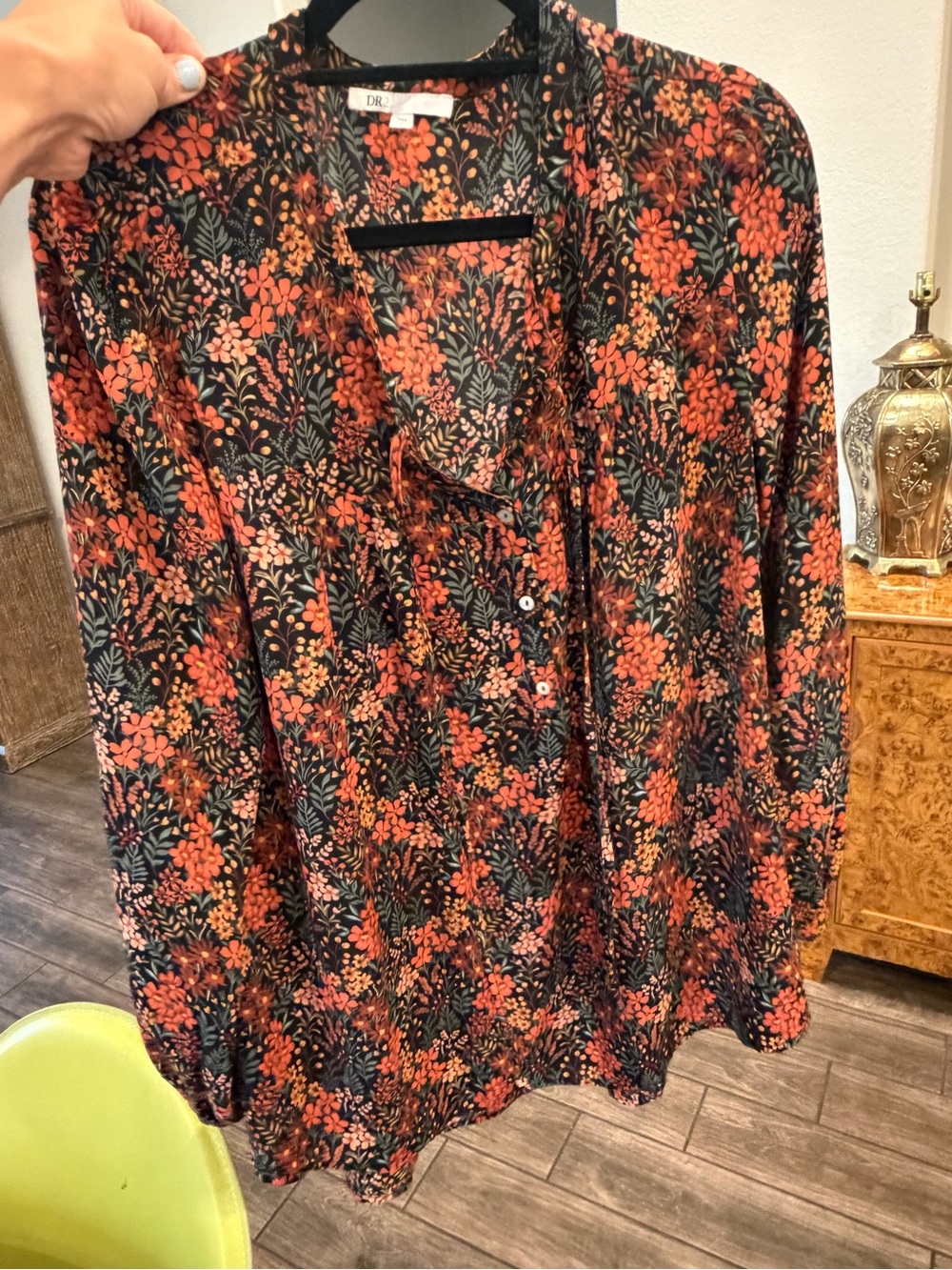 DR2 Button-Down Blouse with Fall Floral Print